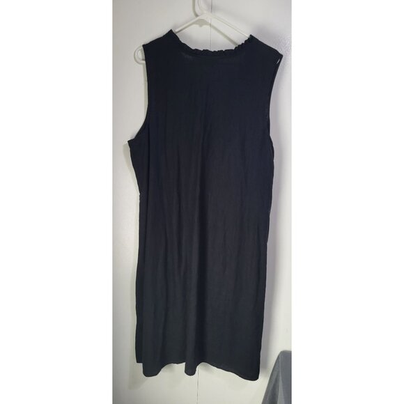 Croft & Barrow Women's XL Black Sleeveless Ruffle V Neck Dress Linen Blend - Picture 3 of 7